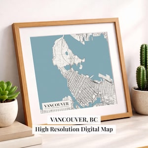 Maps of Vancouver (Downtown), BC, Light & Dark Printable Map Art (Digital Download PNG)