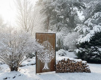 Sichtschutz, Windschutz, Stahl, Patina, Design, Baum