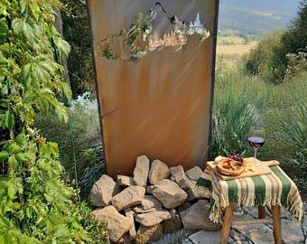 Sichtschutz, Windschutz, Stahl, Patina, Design, Mountain, Berge