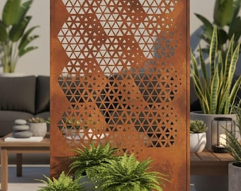 Sichtschutz Windschutz Stahl Patina Design hexagonal