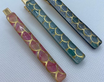 Washi Tape resin gold/ green/ pink hair clip/ hair accessories/ hair jewelry/ for her