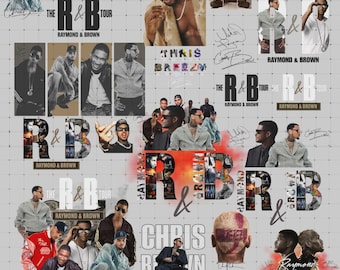 May include: A collage featuring multiple images of Usher and Chris Brown, with text that reads "The R&B Tour Raymond & Brown." The images include portraits, signatures, and the word "Breezy."