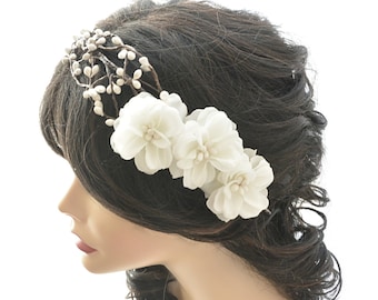 White Rose Bridal Headpiece: Woodland Flower Wedding Hair Accessory