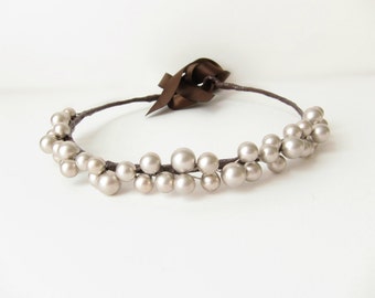 Silver pearl bridal hair accessory, Wedding large pearl headband, Bridal tiara, Whimsical pearl crown, Pearl head piece
