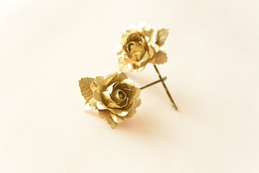 Gold Flower Hair Pins, Gold Rose Hair Clips, Wedding Hair Accessories