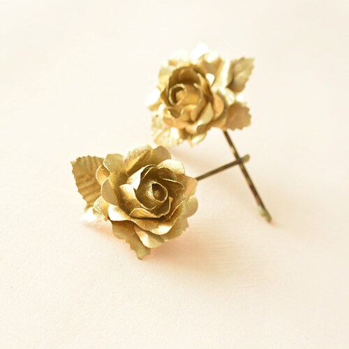 Gold Flower Hair Pins Gold Rose Hair Clips Wedding Hair Etsy