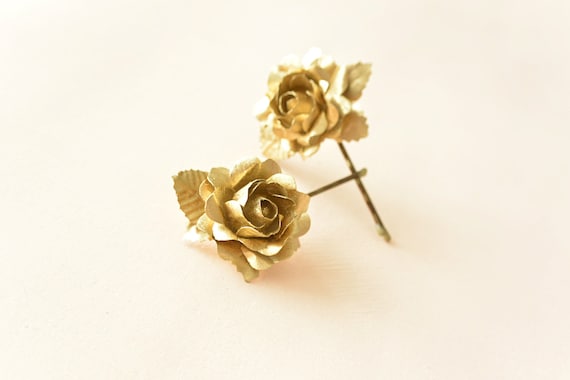 Stylish Alloy Gold Foldable Floral Stone Hair Clip With Pins For Women
