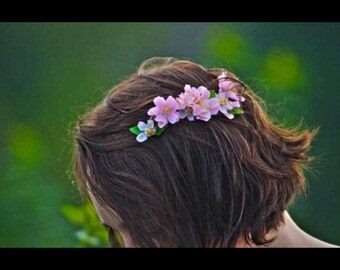 pink flower hair comb, spring bloom headpiece, bridal hair accessory, flower hair comb