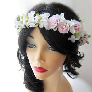 Pink Rose Headpiece, Boho Bridal Crown, Wedding Hair Accessories, Flower Hair Circlet, Flower Girl Hair Piece