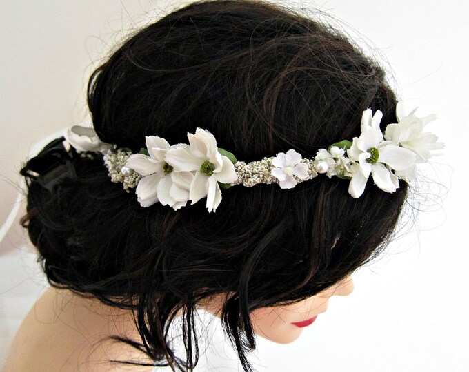 Bridal White Flower Head Wreath Headband - Etsy
