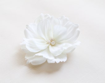 Ivory Hair Flower Clip: Bridal Wedding Accessory with Pearls