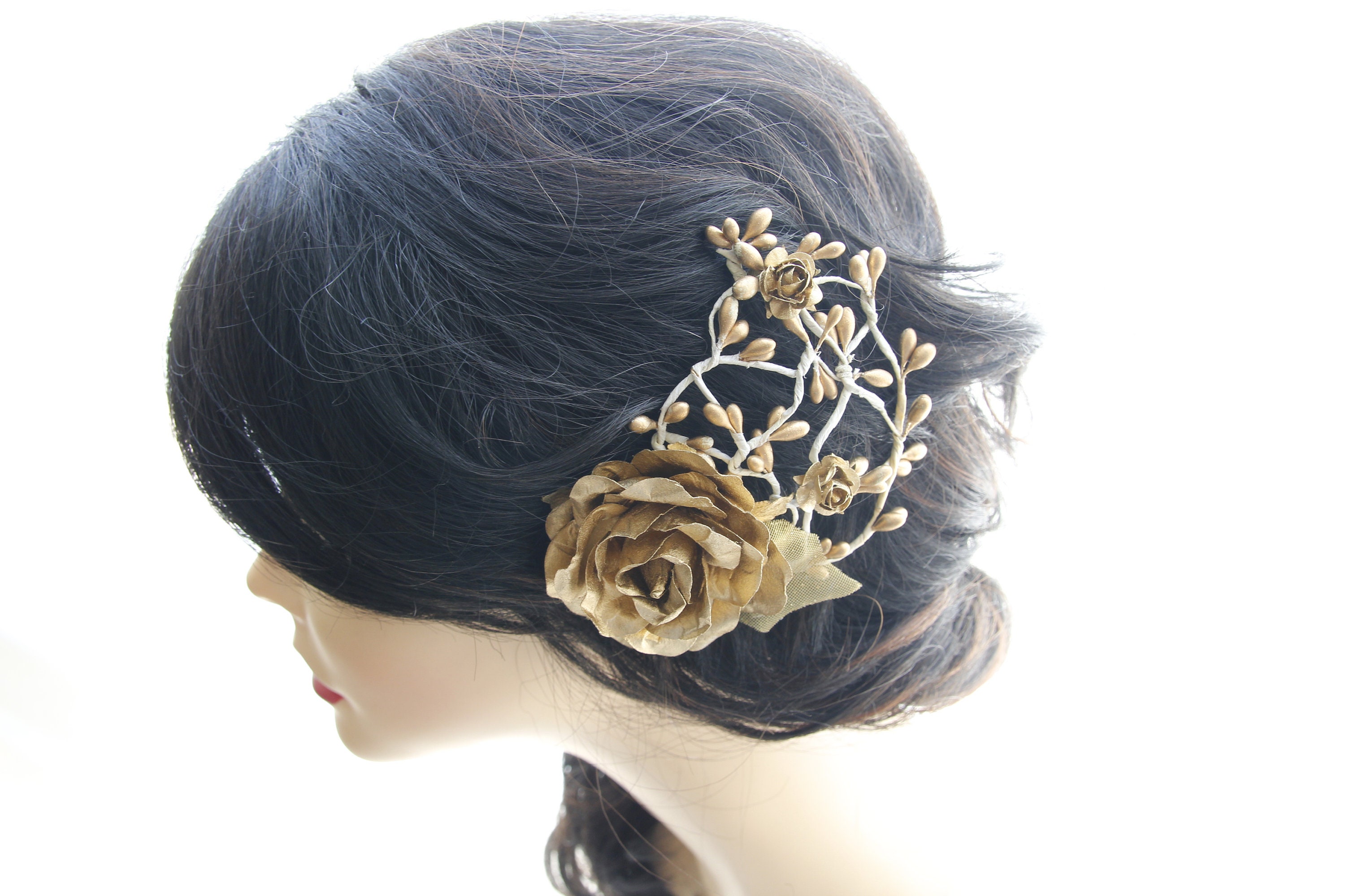 Gold Flower Hair Clip, Gold Rose Headpiece, Gold Wedding Hair