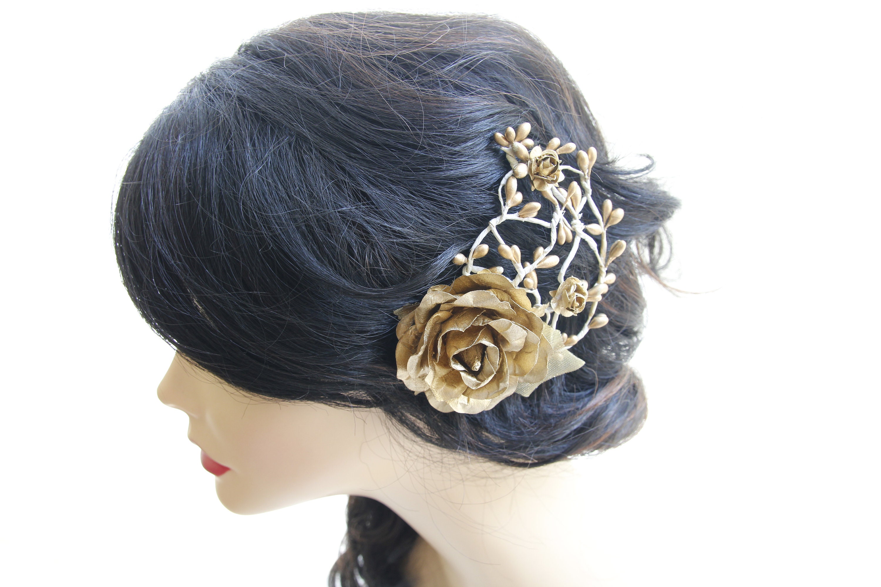 Gold flower hair clip gold rose headpiece gold wedding hair Etsy