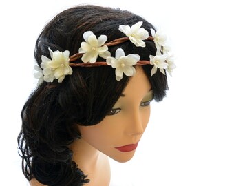 Wedding Flower Crown, Woodland Fairy Flower head piece,  Ivory bridal hair accessory, double layer flower crown
