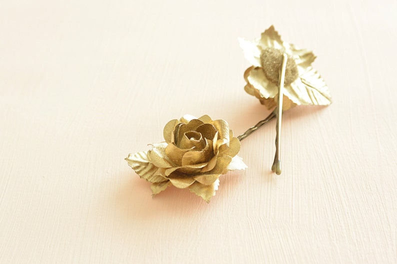 Gold Flower Hair Pins Gold Rose Hair Clips Wedding Hair Etsy