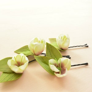 Sage Green Flower Hair Pins: Bridesmaid Hair Accessory, Set of 4