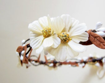 Fall flower headpiece, Wedding flower crown, Ivory cream floral headpiece, Bridal hair accessory, Woodland wedding head wreath