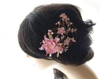 pink flower hair clip, pastel pink headpiece, birthday hair accessory