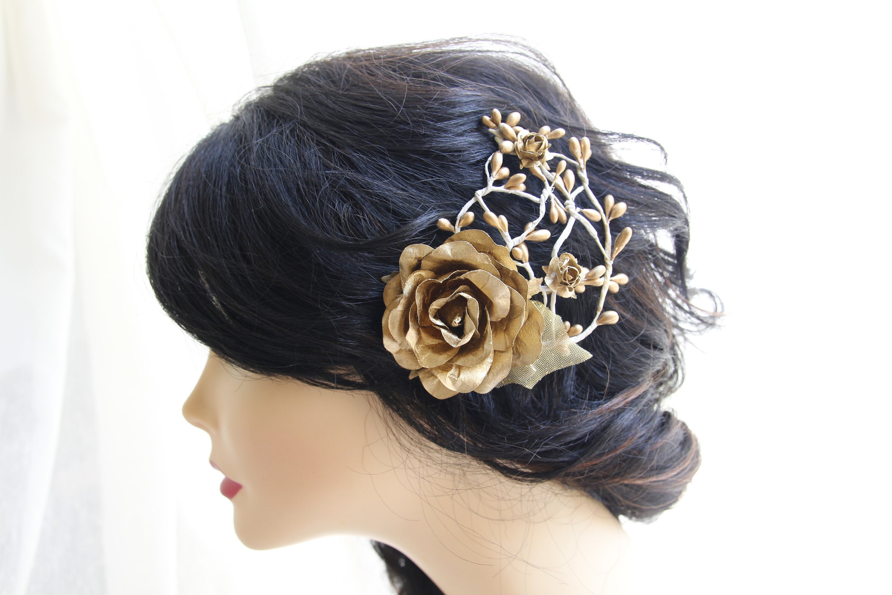 Gold Flower Hair Clip, Gold Rose Headpiece, Gold Wedding Hair Accessories Etsy