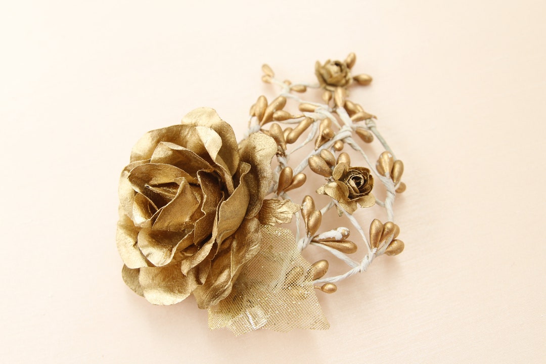 Gold Flower Hair Clip, Gold Rose Headpiece, Gold Wedding Hair Accessories Etsy