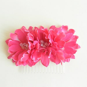 Magenta Pink Flower Hair Comb: Crystal Floral Accessory