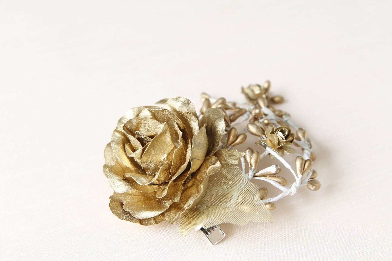 Gold Flower Hair Clip, Gold Rose Headpiece, Gold Wedding Hair Accessories Etsy