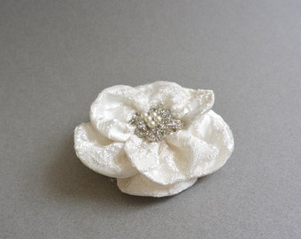 bridal hair flower, ivory flower, ivory lace flower, wedding hair accessory, fabric hair accessories