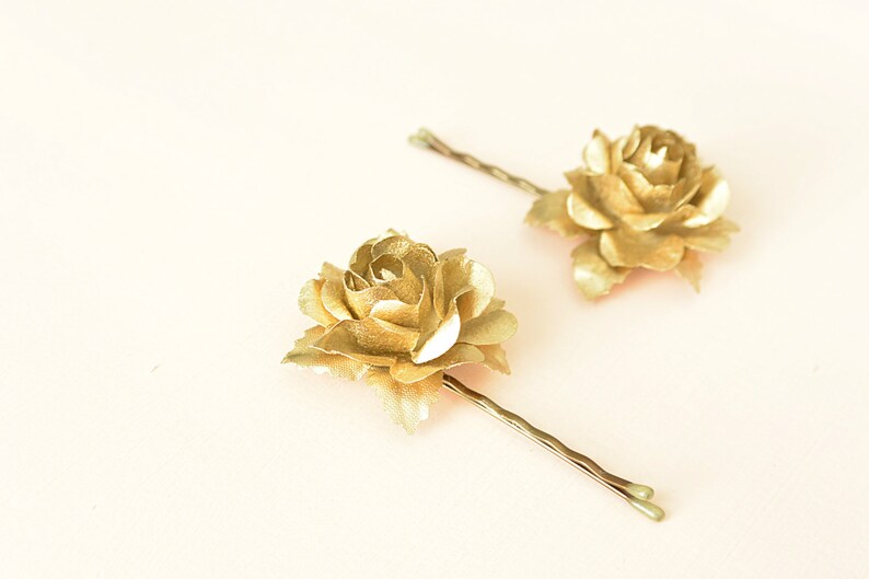 Gold Flower Hair Pins Gold Rose Hair Clips Wedding Hair Etsy