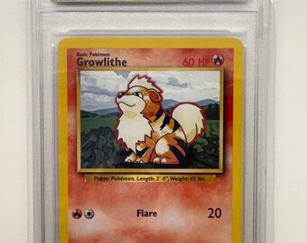Authenticed 1999 Pokémon #28/102 Growlithe Base Set English Official Release TCT Graded NM-MT