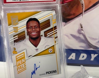 2022 Panini NFL # pp-gp George Pickens PEN PALS Blue Ink On Card Auto T.C.T. Grade Gem Mint 10 card stand included