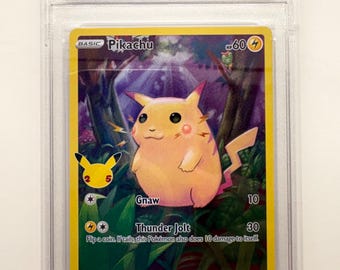 Authentic 2021 Pokémon #005/025 Pikachu 25th Anniversary TCT Graded Gem Mint 10 card stand included