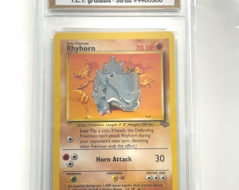 Authenticated 1999 Pokémon Rhyhorn Jungle Set English Official Release #61/64 TCT Graded NM-MT