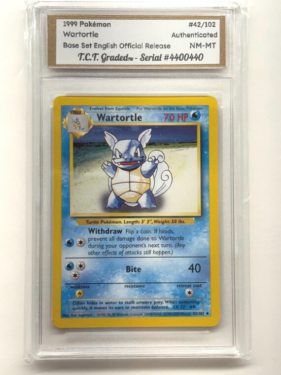 1999 wartortle pokemon card Authenticated 1999 Pokémon #42/102 Wartortle Base Set English Official  Release TCT Graded NM-MT