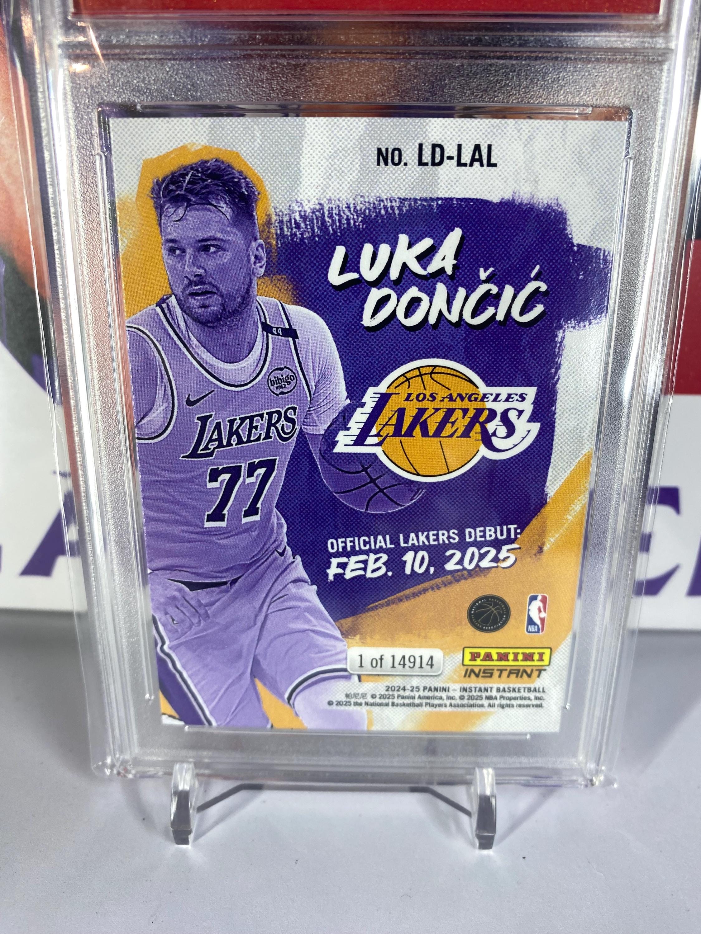 Luka Doncic Lakers Debut NBA Card, T.C.T. Gem Mint 10 Card Stand 