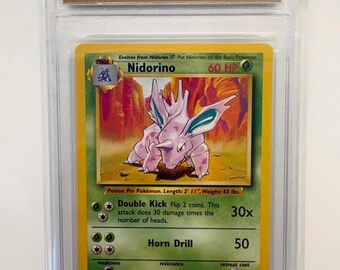 Authenticed 1999 Pokémon #37/102 Nidorino Base Set English Official Release TCT Graded NM-MT