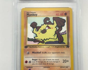 Authentic 2000 Pokémon #61/83 Mankey 1st Edition Team Rocket Set English Official Release TCT Graded Gem Mint 10