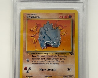 Authenticed 1999 Pokémon #61/64 Rhyhorn Jungle Set English Official Release TCT Graded Gem Mint 10