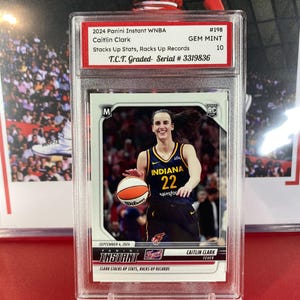 2024 Panini Instant WNBA #198 Caitlin Clark Rookie Card Stacks Up Stats, Racks Up Records TCT Graded Gem Mint 10