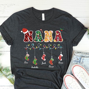 Custom Nana Shirt, Christmas Grandma Claus Sweatshirt, Grandma Sweater, Custom Nana And Grandkids Sweatshirt, Gifts For Nana Gigi