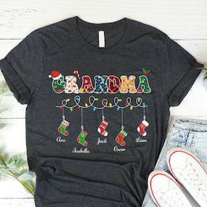 Custom Grandma Shirt, Christmas Grandma Claus Sweatshirt, Grandma Sweater, Custom Nana And Grandkids Sweatshirt, Gifts For Nana Gigi