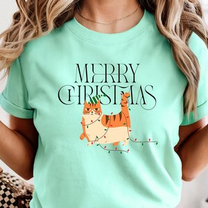 Cute Unique Cat Christmas Shirt, Black Cat Christmas Shirt, Cute Meow Xmas Light Shirt, Christmas Cat Lover Shirt, Merry Christmas Elf Santa
