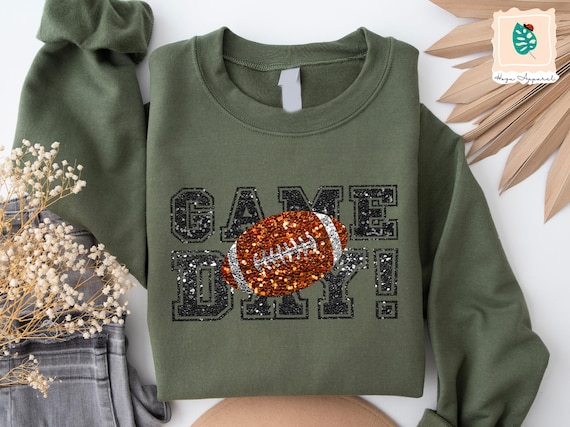 Game Day Football Sweatshirt : Printed Faux Sequin  Sweater – Sparkly Hoodie Design