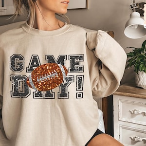 Game Day Football Sweatshirt : Printed Faux Sequin Sweater – Sparkly Hoodie Design image 2