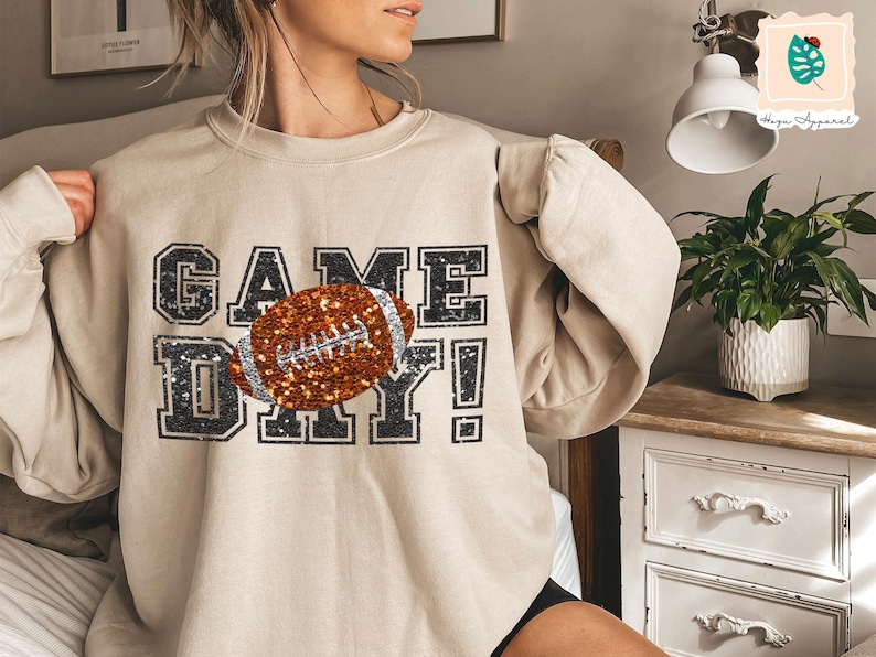 Game Day Football Sweatshirt : Printed Faux Sequin Sweater – Sparkly Hoodie Design image 2
