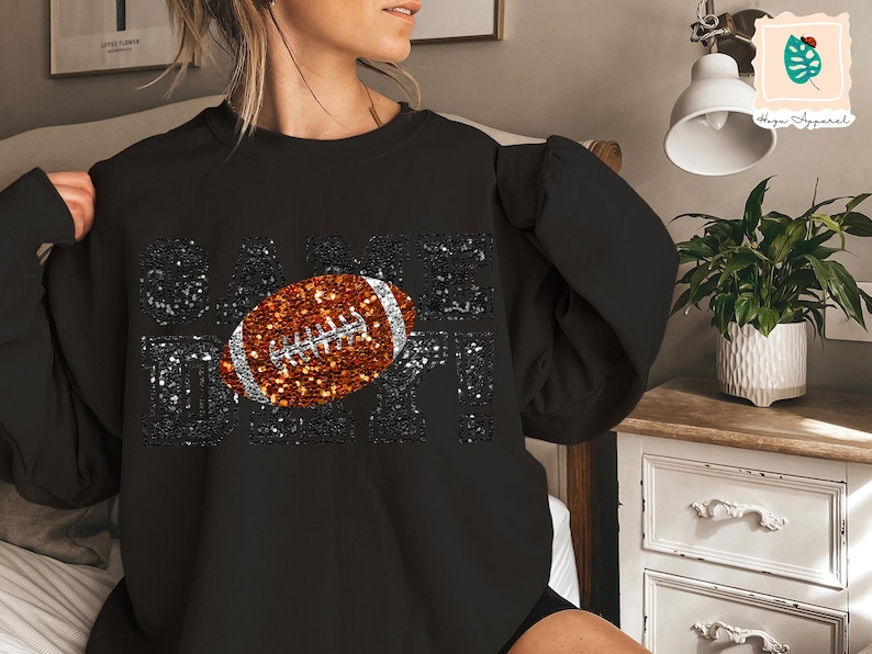 Game Day Football Sweatshirt : Printed Faux Sequin Sweater – Sparkly Hoodie Design image 5