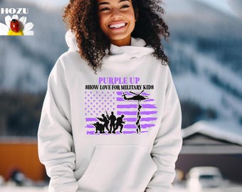 Purple Up For The Military Child T-Shirt, Month of Military Child Shirt, Army Soldier Kids Gift, Boots US Flag Shirt, Purple USA Flag Shirt