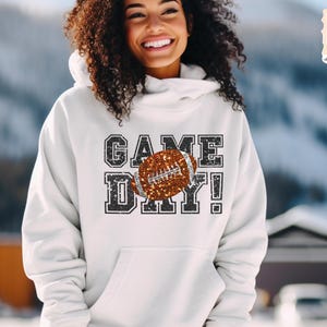 Game Day Football Sweatshirt : Printed Faux Sequin Sweater – Sparkly Hoodie Design image 3