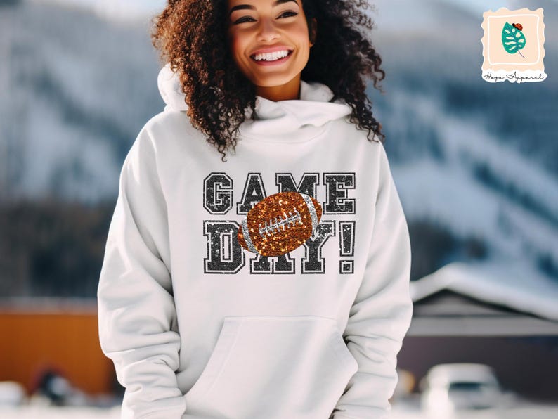 Game Day Football Sweatshirt : Printed Faux Sequin Sweater – Sparkly Hoodie Design image 3