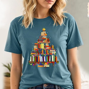 Book Christmas Tree, Christmas Shirt, Gift For Book Lover, Gift For Teacher, Christmas Crewneck, Bookworm Gift, Christmas Tree Shirt