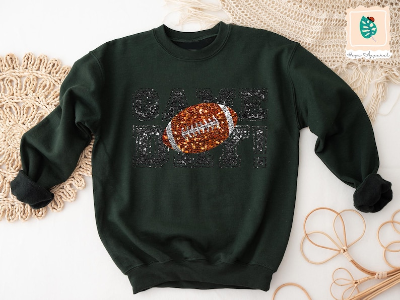 Game Day Football Sweatshirt : Printed Faux Sequin Sweater – Sparkly Hoodie Design image 7